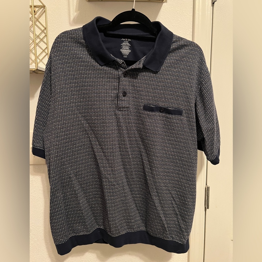 David Taylor navy printed polo